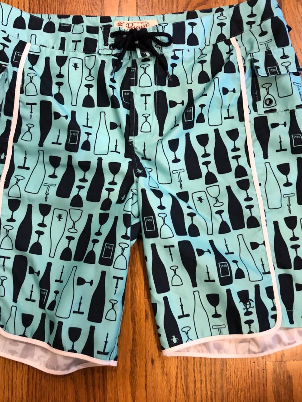 Original Penguin Swim Trunks Mens 34 Bottle Glass Print Board Shorts Polyester